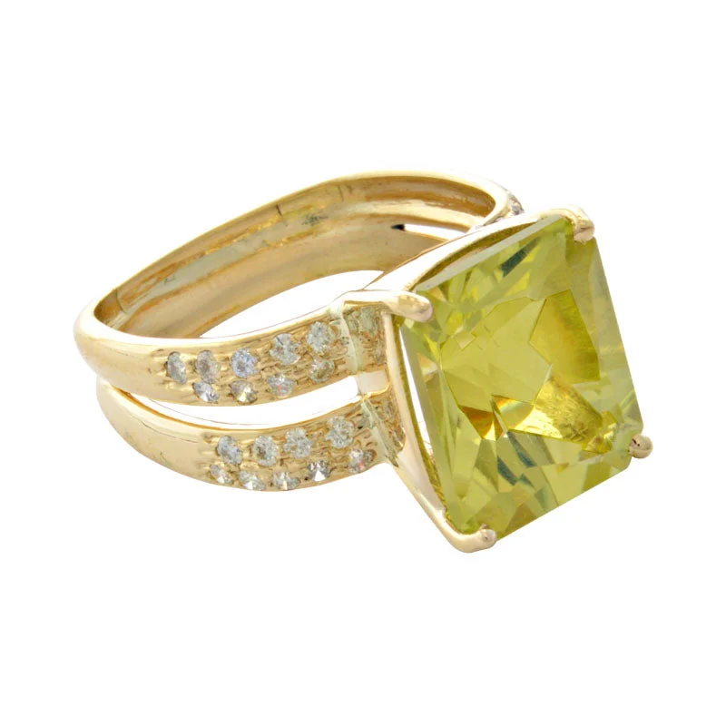 custom-designed wedding rings -Ring-Lemon Quartz and Diamond