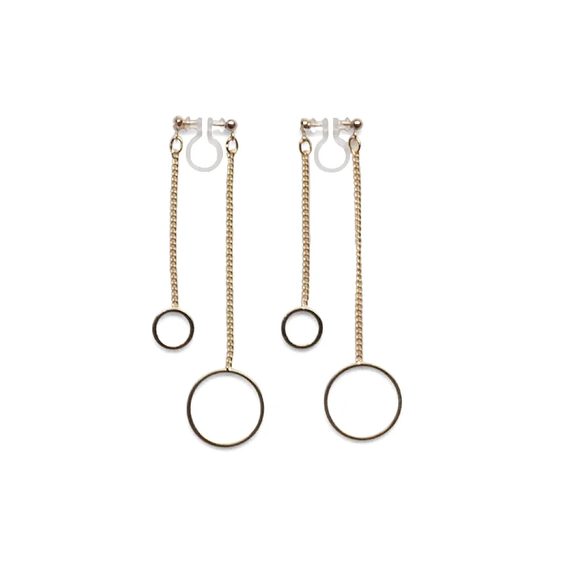 silver stud earrings for women -Double sided hoop invisible clip on earrings ( Gold tone )