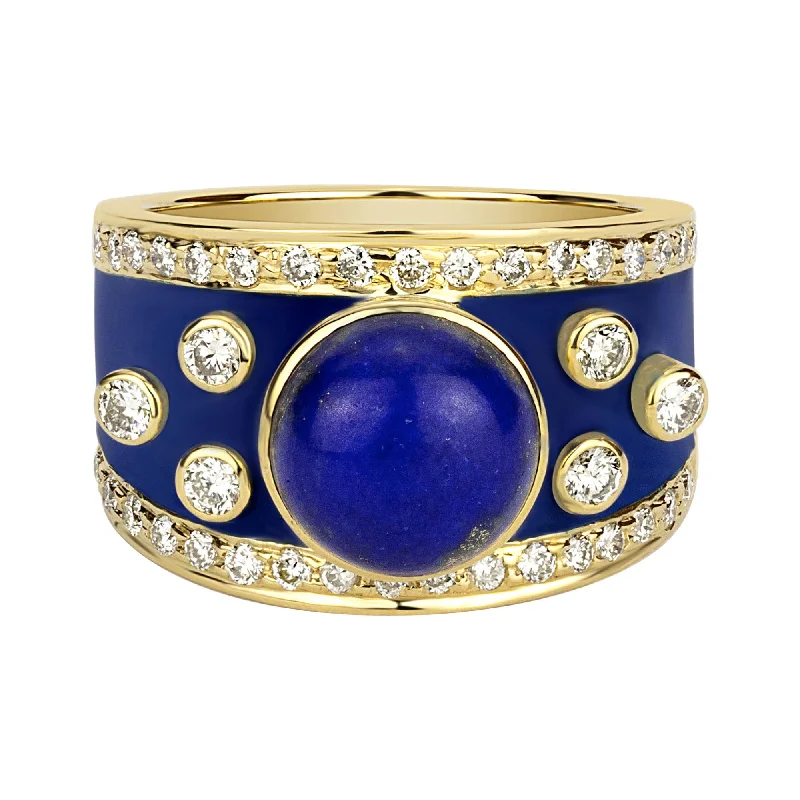 luxury engagement rings for women -Ring - Lapis Lazuli And Diamond (enamel)