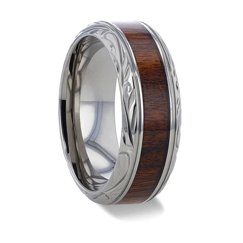 adjustable necklaces for women -Thorsten KRAFT Black Walnut Wood Inlay Detailed Beveled Edges Titanium Polished Wedding Ring - 8mm