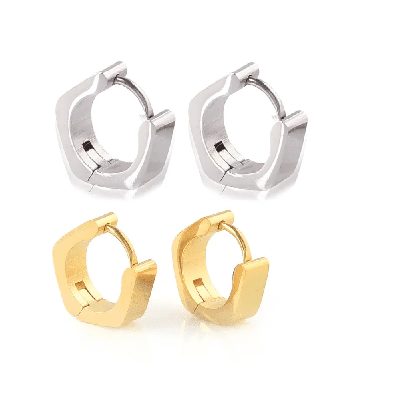 sterling silver earrings for women -Angled Stainless Steel Huggie Hoop Earrings