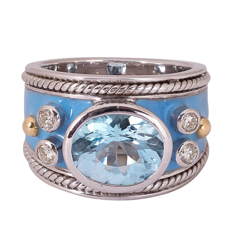 gemstone wedding rings -Ring- Blue Topaz and Diamond (Enamel)