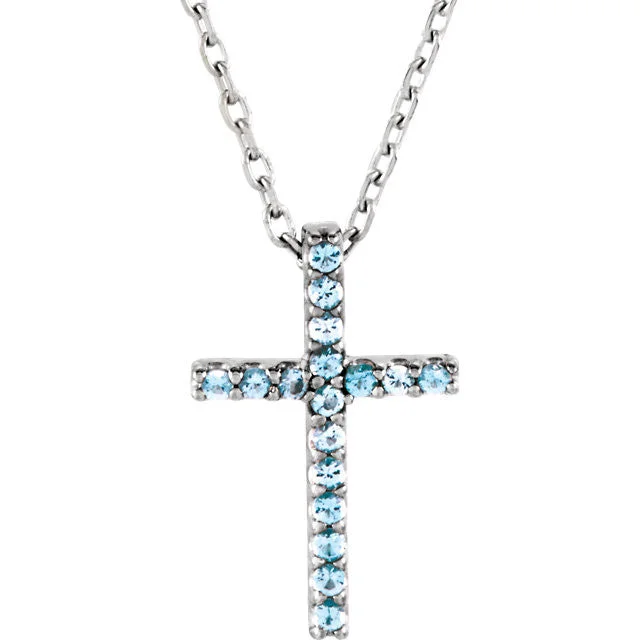 personalized crystal necklaces for women -14K Gold Genuine Gemstone Petite Cross 16" Necklaces