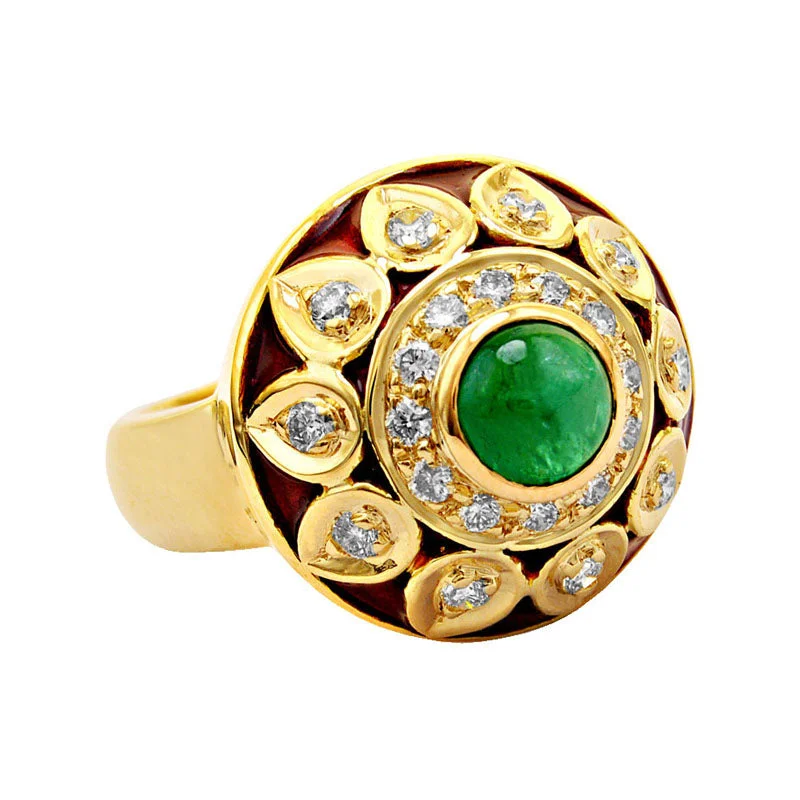 wedding band sets for women -Ring- Emerald And Diamond (Enamel)