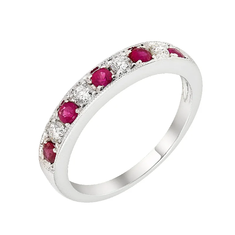 special occasion necklaces for women -14k White or Yellow Gold Ruby & Diamond Wedding Band