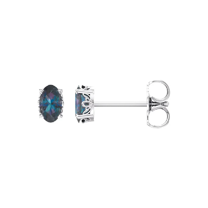 heart-shaped earrings for women -Stud Earrings in 14k White Gold with Oval Lab Created Alexandrite