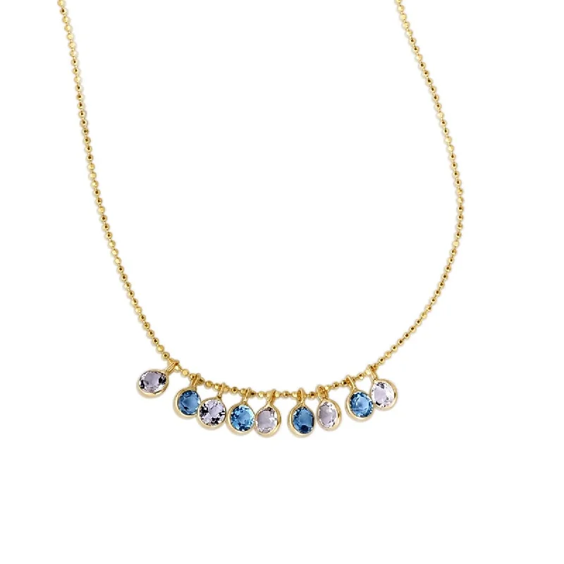 zodiac necklaces for women -14K Gold Blue and White Topaz Dancing Drop Necklace