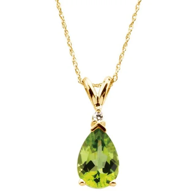 gemstone necklaces for women -14k Yellow Gold Peridot Pear Teardrop & Diamond 18" Necklace