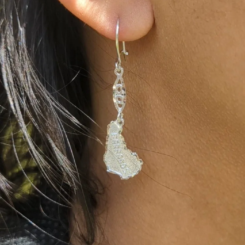 chic crystal earrings for women -Barbados Map Hanging Long Earring by Caribbijou