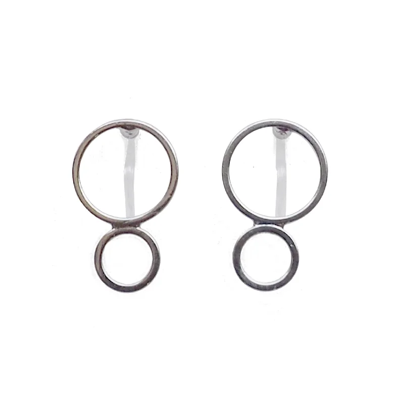 silver hoop earrings for women -Double hoop invisible clip on stud earrings ( Silver tone )