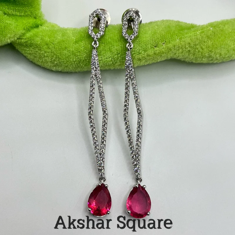 bridal drop earrings for women -Rhodium CZ Fashion Earrings