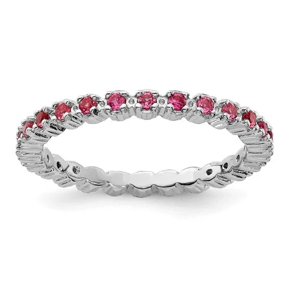 eco-friendly necklaces for women -Sterling Silver Stackable Expressions Pink Tourmaline Eternity Ring