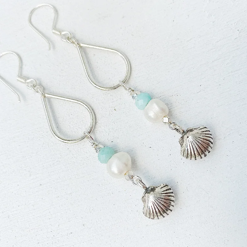 statement hoop earrings for women -AMAZONITE CLAM SHELL EARRINGS