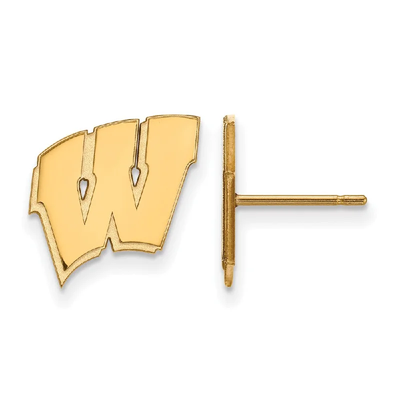 art deco earrings for women -14k Yellow Gold University of Wisconsin Small 'W' Post Earrings