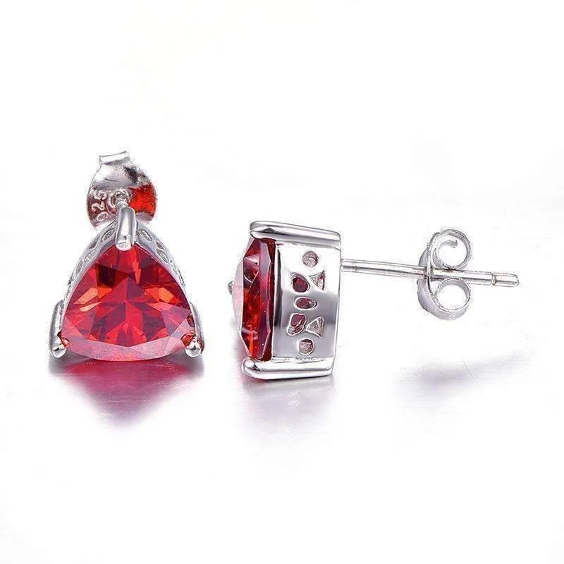 layered earrings for women -Fire Garnet Trillion Cut 2.9CT IOBI Precious Gems Stud 925 Sterling Silver Earrings