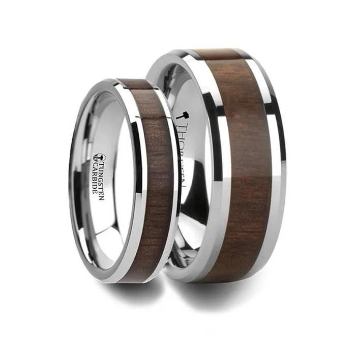 statement necklaces for women -Thorsten HALIFAX Tungsten Wedding Band with Bevels and Black Walnut Wood Inlay - 4mm - 12mm