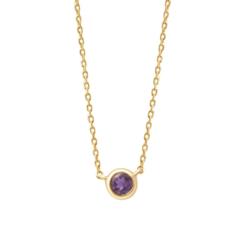 pearl necklaces for women -Amethyst Station Necklace Bezel Set in  Gold