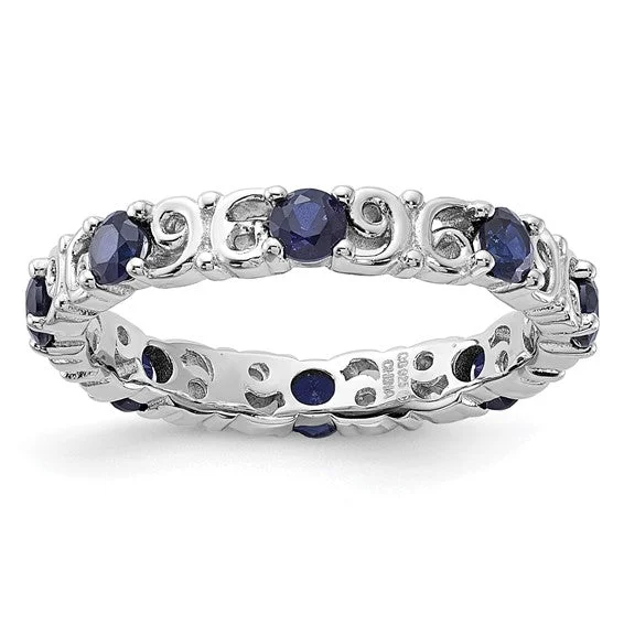 engraved gold necklaces for women -Sterling Silver Stackable Expressions Created Blue Sapphire Filigree Ring