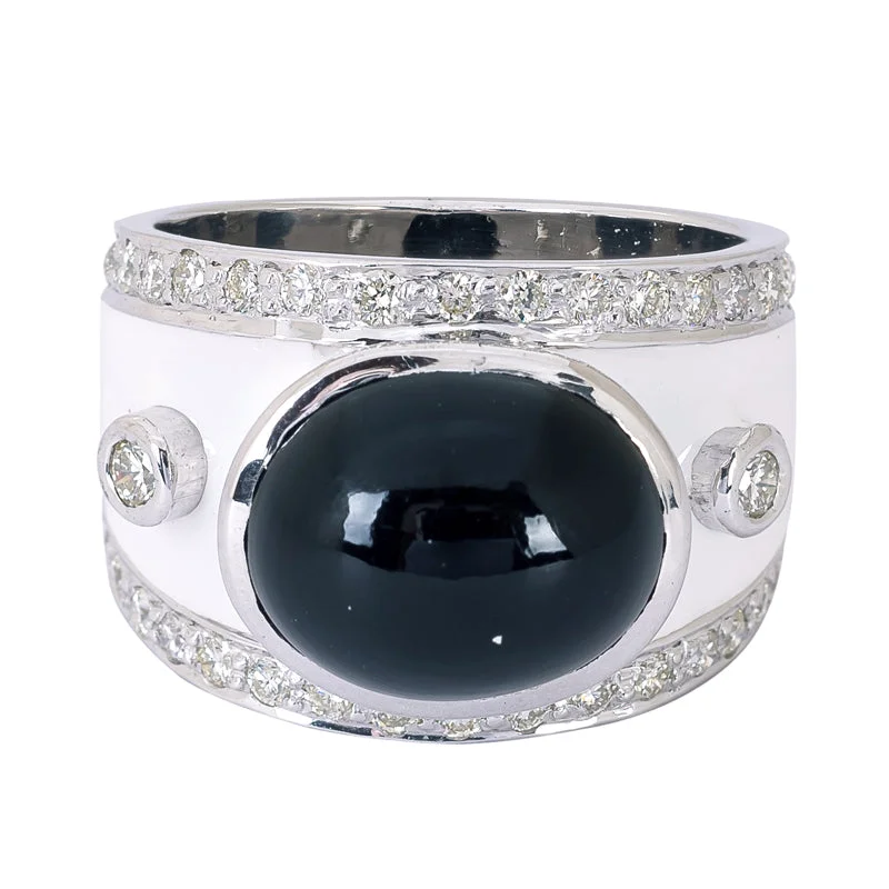 romantic engagement rings -Ring- Black Onyx and Diamond (Enamel)