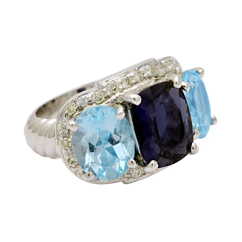 designer rings for women -Ring-Iolite, Blue Topaz and Diamond