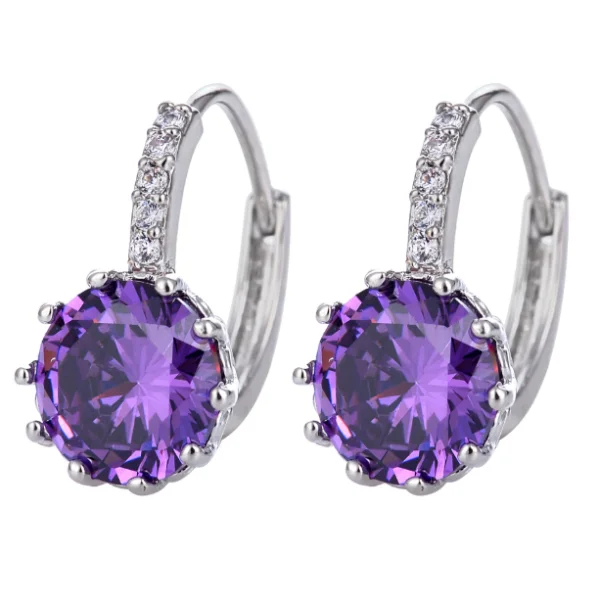 small hoop earrings for women -14K Gold Plated Perfect Purple 3.5CTW CZ Solitaire Hoop Earrings For Woman