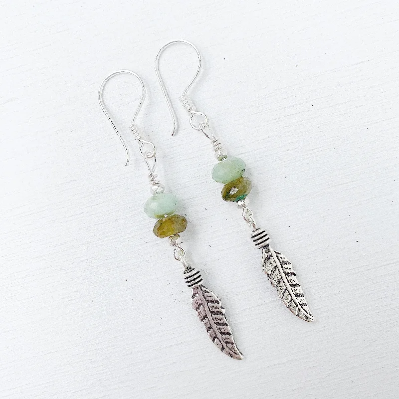 vintage earrings for women -CHRYSOPRASE FEATHER EARRINGS