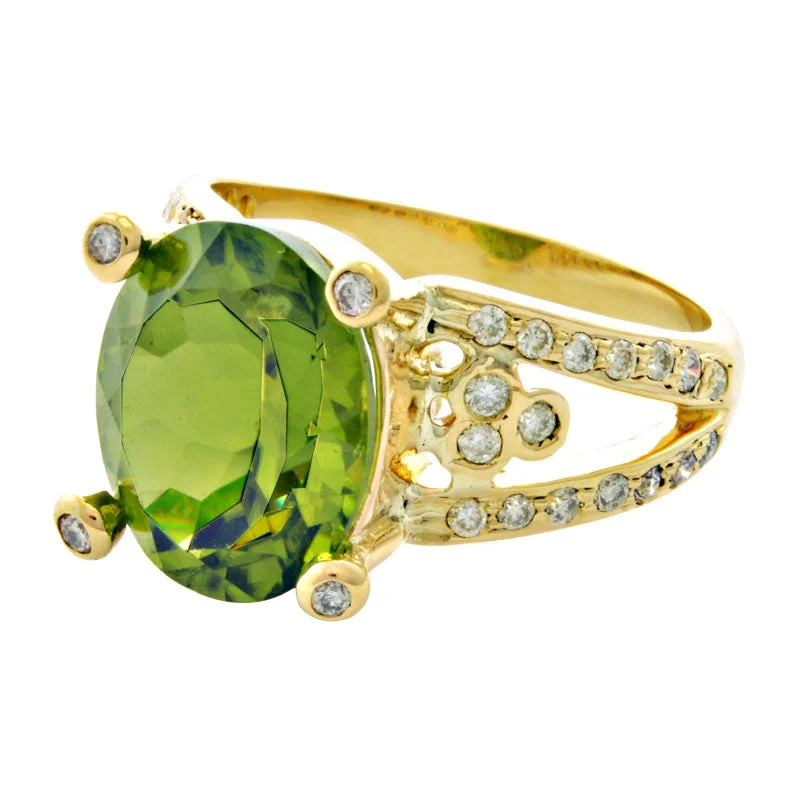 sapphire rings for women -Ring-Peridot and Diamond