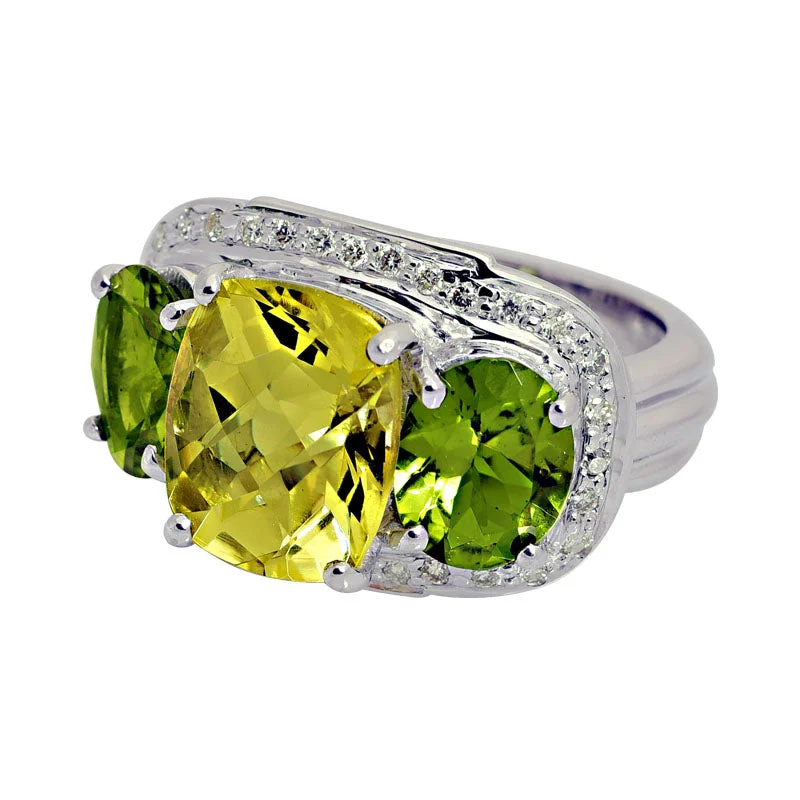 wedding sets for women -Ring-Lemon Quartz, Peridot and Diamond