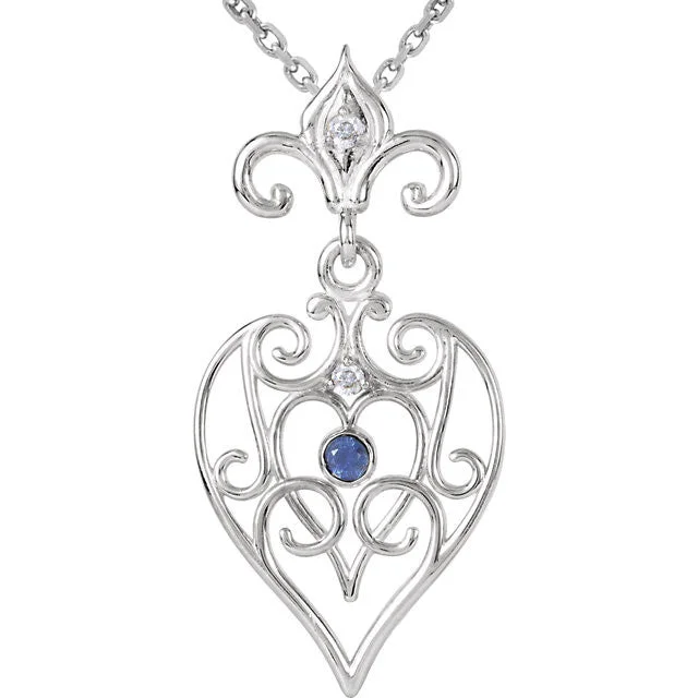 elegant chain necklaces for women -Sterling Silver Genuine Blue Sapphire & .025 CTW Diamond 18" Necklace