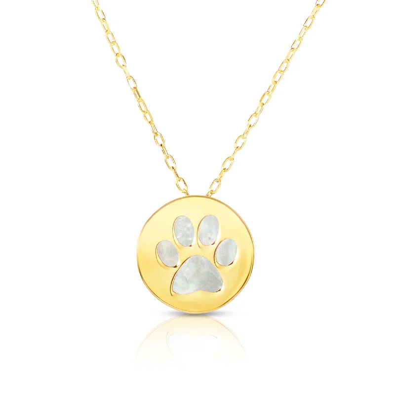 turquoise necklaces for women -14K Gold Paw Print Mother of Pearl Necklace