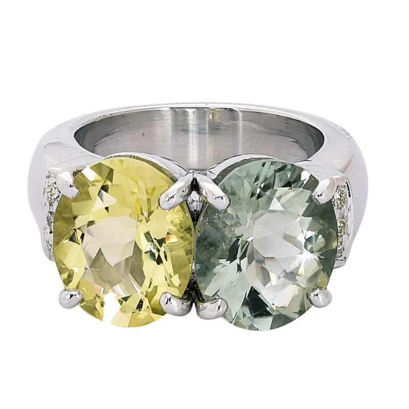 custom gemstone rings -Ring- Lemon Quartz, Green Quartz and Diamond