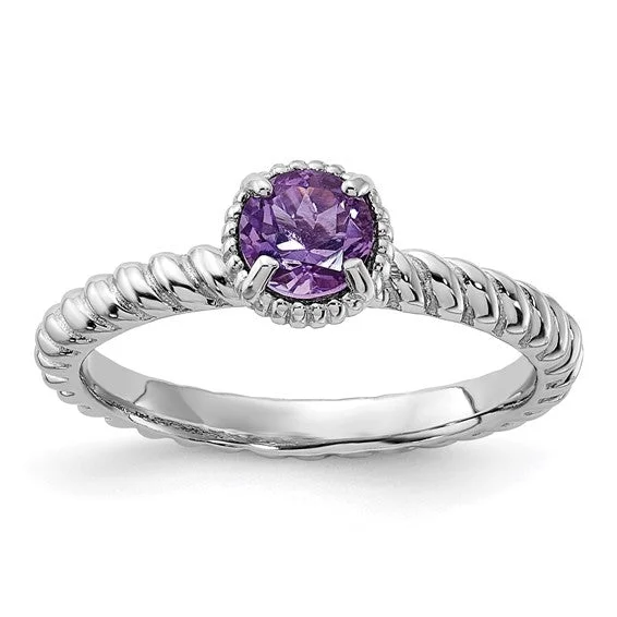 elegant gemstone necklaces for women -Sterling Silver Stackable Expressions Amethyst Round Ring