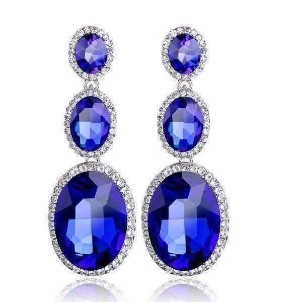 colorful earrings for women -Evening Elegance Triple Crystal Drop Earrings for Women - Two Colors To Choose by Feshionn IOBI