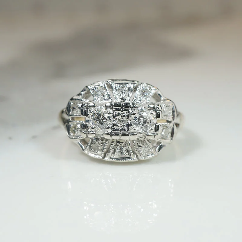 vintage diamond rings -Early 1940s Diamond Cluster Ring