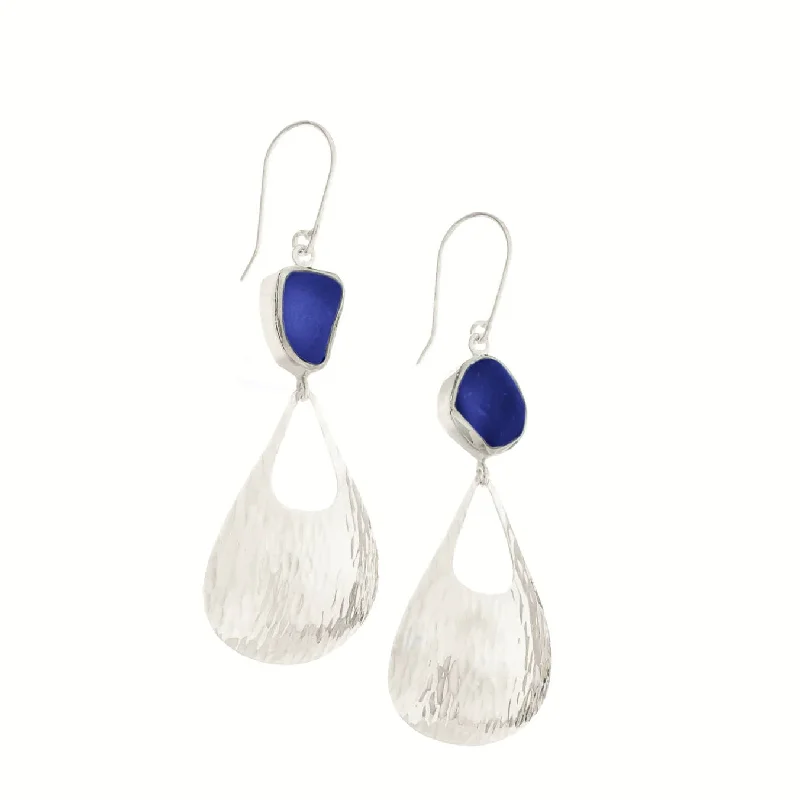 crystal drop earrings for women -Sea Glass Earrings Waterfall, Blue