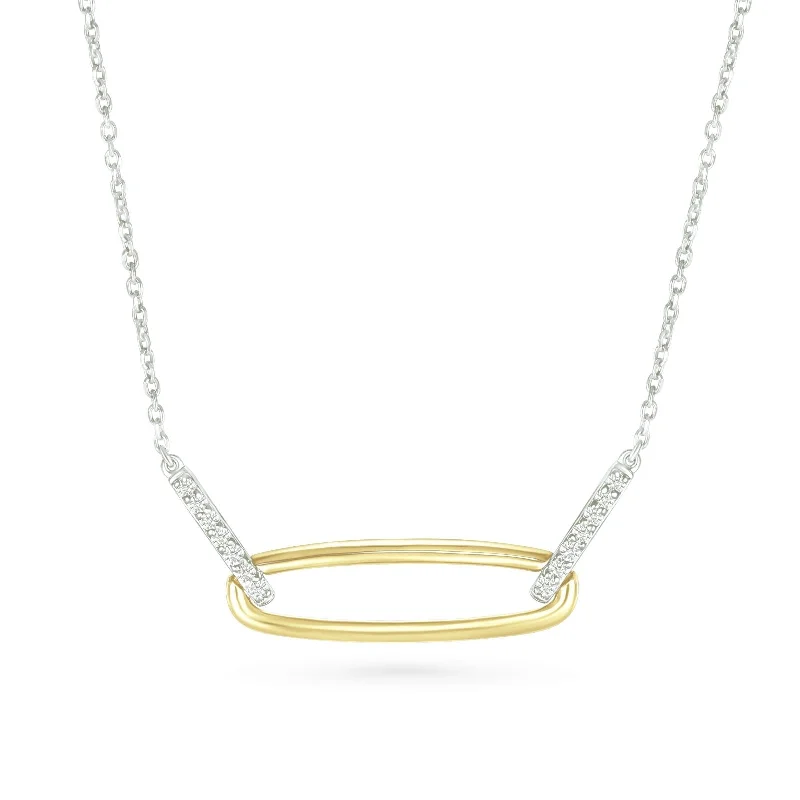 sparkling necklaces for women -Interlocking Diamond and Gold Oval Pendant with Three Links Necklace