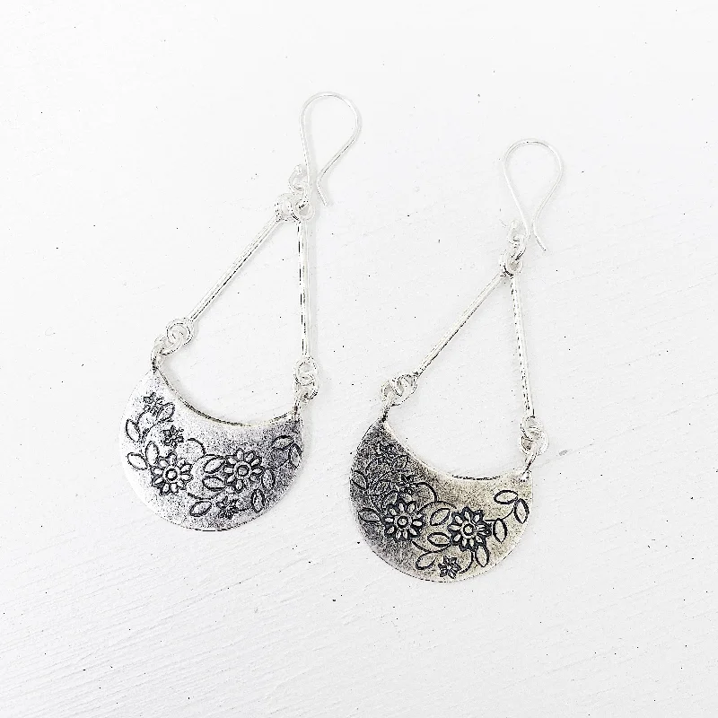 wedding earrings for women -FLOWER CRESCENT MOON EARRINGS