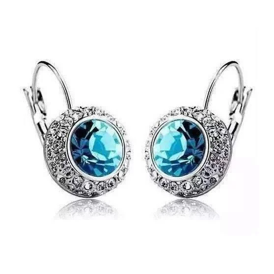 butterfly earrings for women -Aqua Blue on White Gold Bezel Set IOBI Crystals earrings For Woman