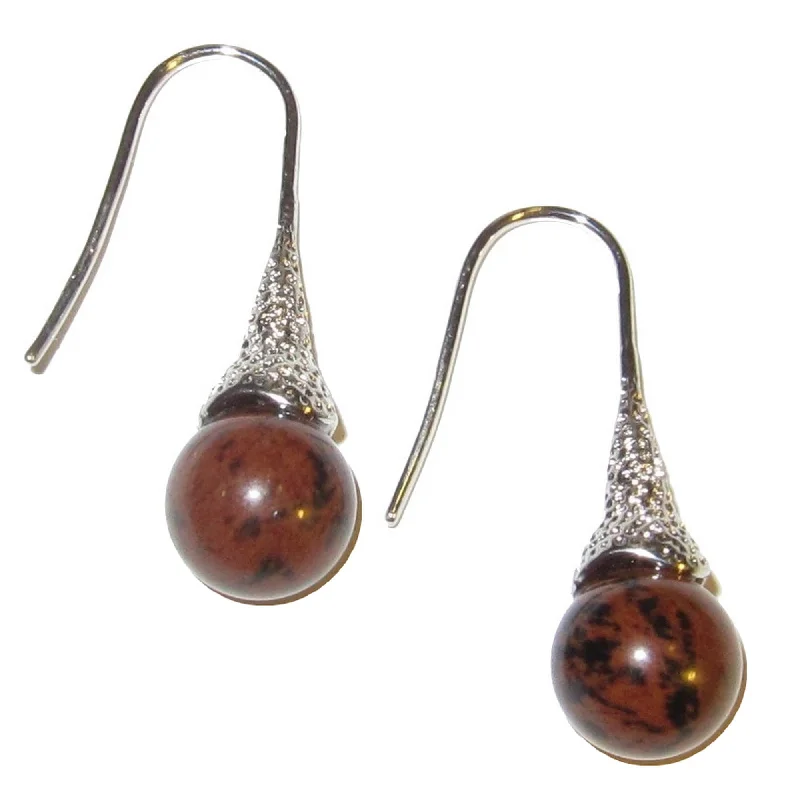 minimal earrings for women -Mahogany Obsidian Earrings Drop of Volcanic Art Stones