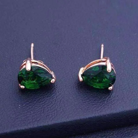 silver stud earrings for women -Emerald Green Pear Cut Zirconia 1.3CT Solitaire Stud Earrings