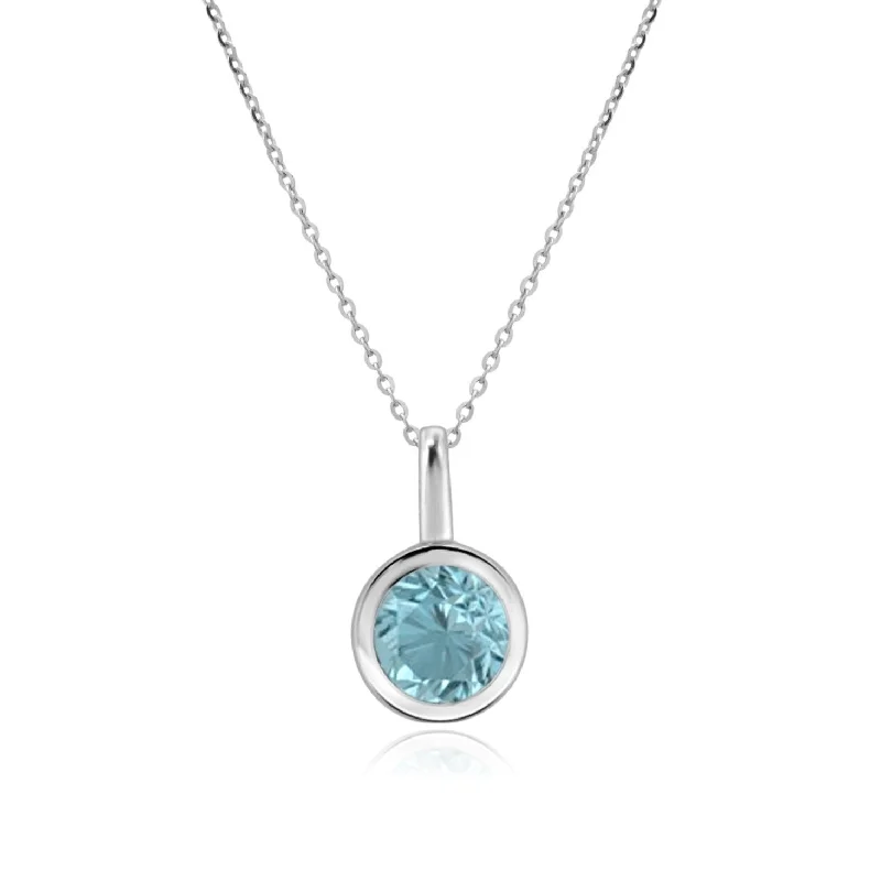 special occasion necklaces for women -Round Bezel Set Blue Topaz Pendant Necklace