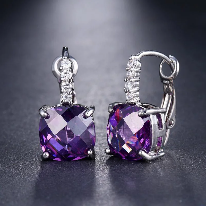 contemporary earrings for women -Pure - IOBI Crystals Royal Purple Drop Earrings