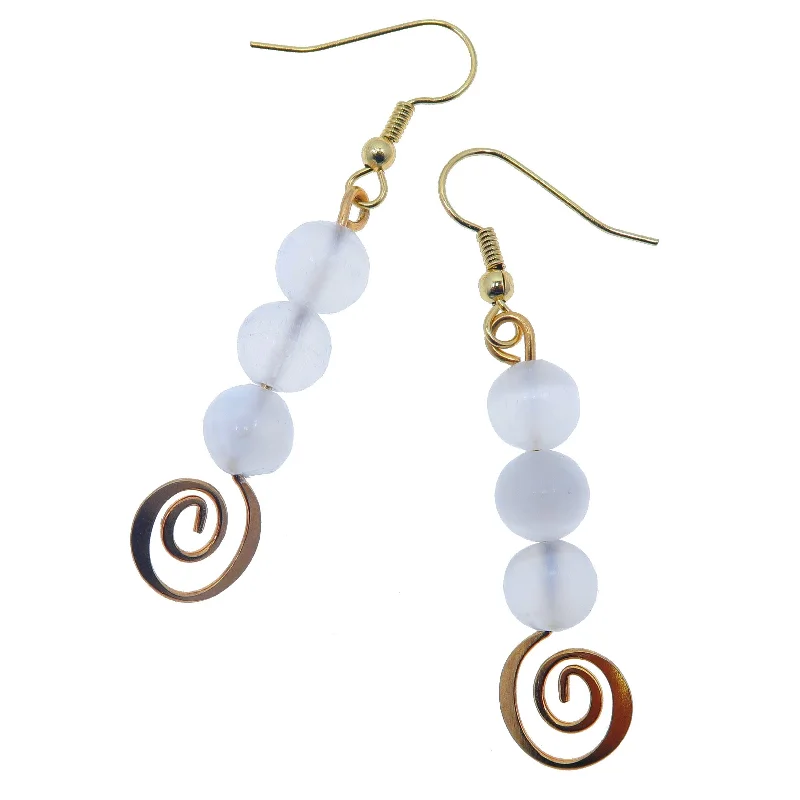 classic pearl earrings for women -Selenite Earrings Mesmerizing Swirl Bliss White on Gold