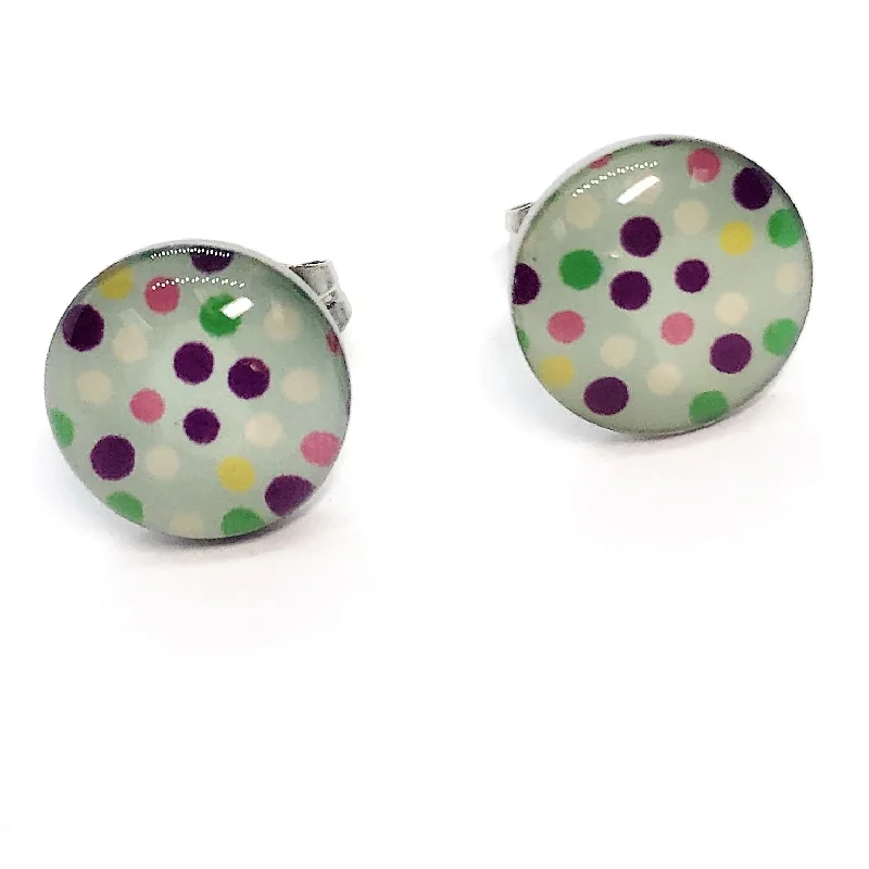 classic pearl earrings for women -Pastel Polka Dots Enamel Button Stud Earrings