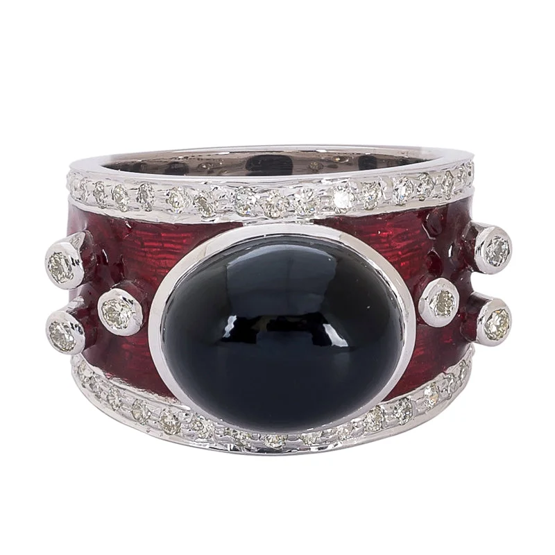 trendy wedding rings for women -Ring- Black Onyx and Diamond (Enamel)