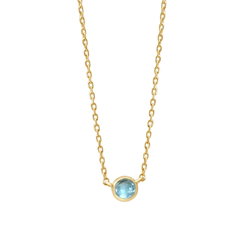 statement piece necklaces for women -Aquamarine Station Necklace Bezel Set in  Gold