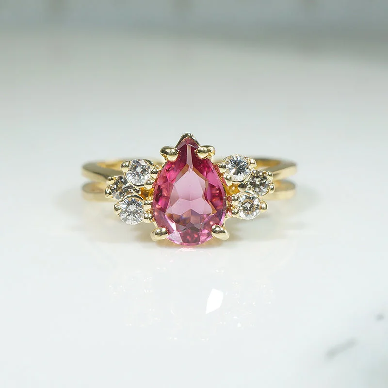 cushion-cut rings for women -Pink Tourmaline & Diamonds in 18k Gold Cocktail Ring