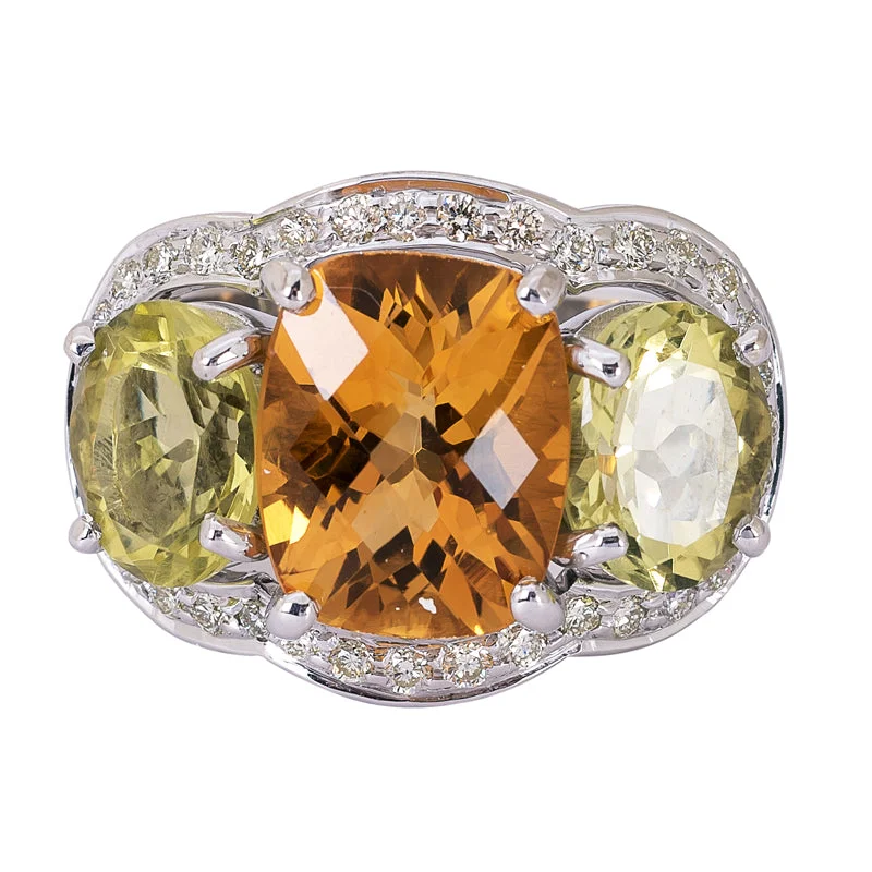 vintage wedding rings for women -Ring- Citrine, Lemon Quartz and Diamond