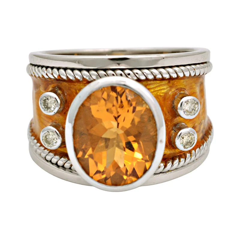 trendy rings for women -Ring-Citrine and Diamond (Enamel)