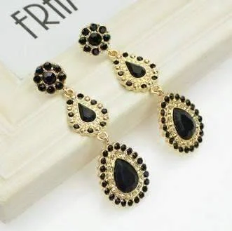 vintage-style earrings for women -Sophia Ebony Crystal Drop Earrings